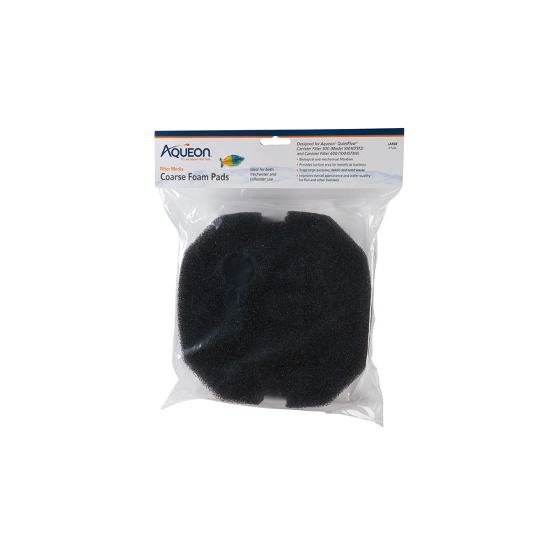 Aqueon QuietFlow Canister 300/400 Coarse Foam Pad Black Large 2pk 