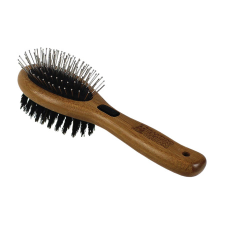 Bamboo Groom Combo Brush with Bristles & Stainless Steel Pins