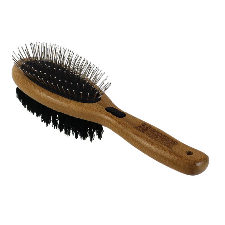 Bamboo Groom Combo Brush with Bristles & Stainless Steel Pins